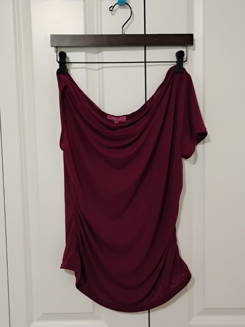 Edikted Women's Burgundy One Shoulder Asymmetric Cowl Neck Blouse Top Size XL